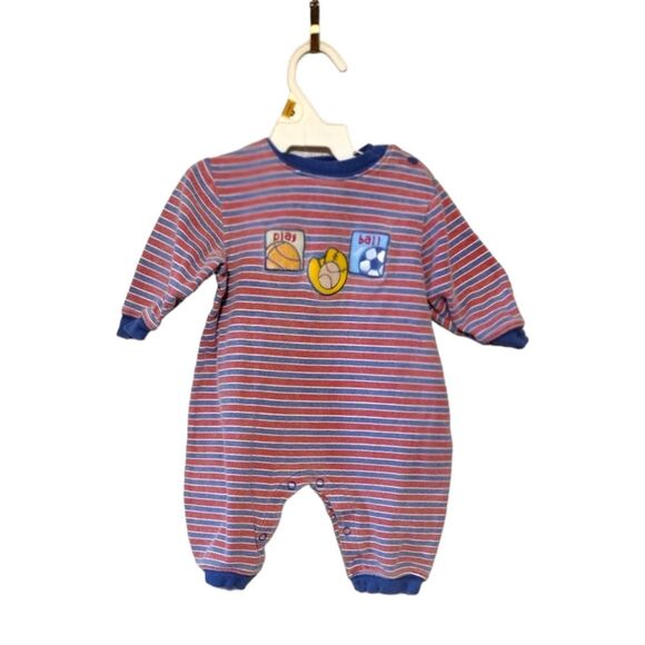 Tykes Play Ball Bodysuit Onesie Red, White & Blue Stripes Size L(6-9) Month! - Picture 1 of 8
